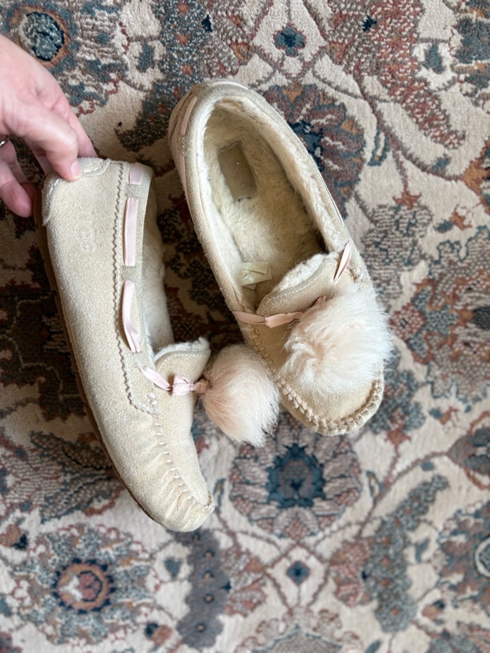 UGG Women's Pom-Pom Moccasin Slippers - Light Beige - Picture 4 of 5